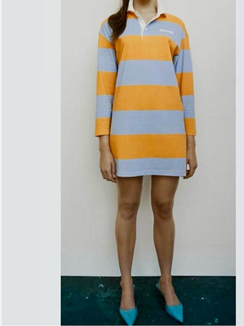Zara Spalding Blue and Orange Collar Rugby Long Sleeve Dress